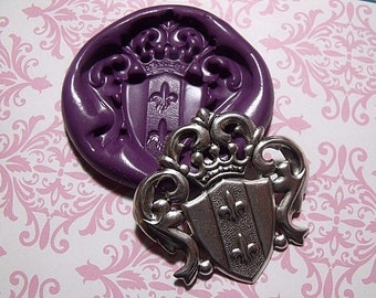 Fleur De Lis Shield And Cown Flexible silicone push mold- fondant, wax, miniature foods, decoden, clay, resin, sweets, pmc