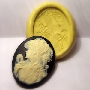 joven mujer cameo- flexible silicona push molde / artesanía / postre / mini comida / jabón molde / resina / joyería y más..