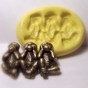 3 monkeys see hear speak no evil mold - flexible silicone push mold / craft/ dessert/ mini food / soap mold/ resin/jewelry and more.