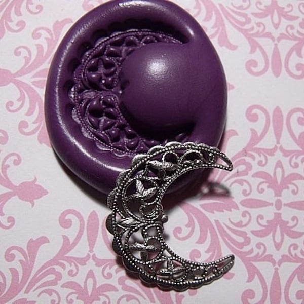 Filigree Crescent Design Flexible silicone push mold- fondant, wax, miniature foods, decoden, clay, resin, sweets, pmc