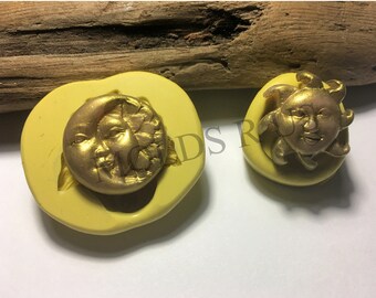 Sonne/Mond Gesichter Set von 2 flexible Silikon Push Form-Fondant, Wachs, Miniatur-Lebensmittel, Decoden, Ton, Harz, Süßigkeiten, pmc