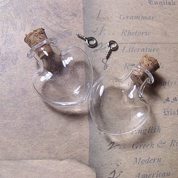 SALE.... 2.50.....Miniature Heart vial with cork and eye screws ( 25mm x 20mm ) (H001)- Kitsch Jewelry, miniature food, pendant, and more...