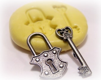steampunk lock and key silicone push mold / craft/ dessert/ mini food / soap mold/ resin/jewelry and more....