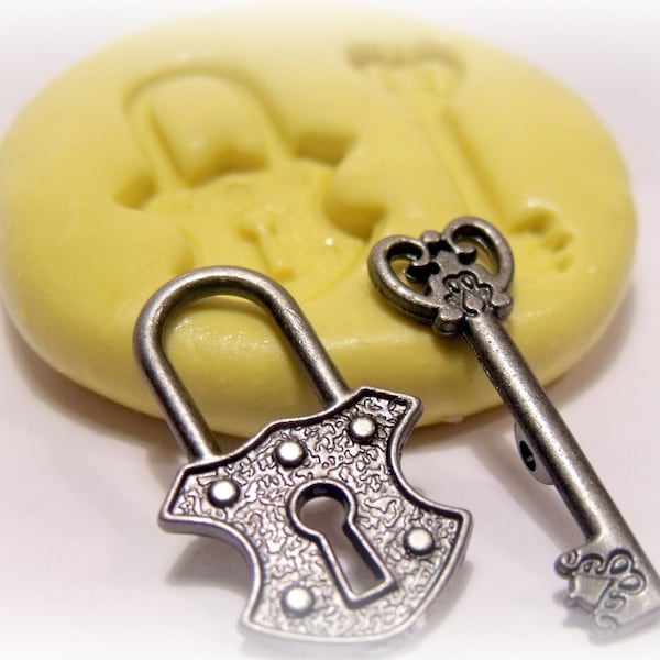 steampunk lock and key silicone push mold / craft/ dessert/ mini food / soap mold/ resin/jewelry and more....