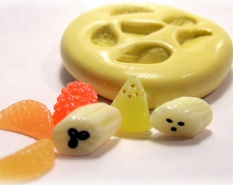 kawaii mixed fruit mould/ mold- flexible silicone push mold / craft/ dessert/ mini food / soap mold/ resin/jewelry and more..