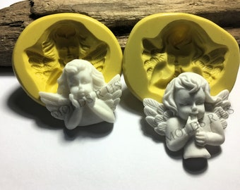 Angel / cherub set Flexible silicone push mold- fondant, wax, miniature foods, decoden, clay, resin, sweets, pmc