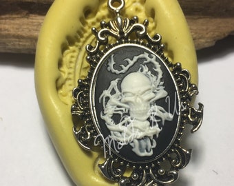 Gothic Skeleton cameo Victorian frame mold- flexible silicone push mold / craft/ dessert/ mini food / soap mold/ resin/jewelry and more....