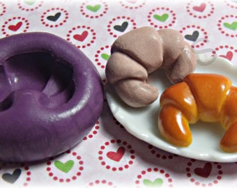 kawaii croissant flexible silicone push mold / craft/ dessert/ mini food / soap mold/ resin/jewelry and more..