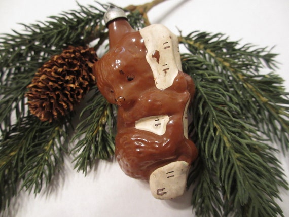 Vintage Bear In Birch Tree Glass Christmas Tree Ornament Etsy