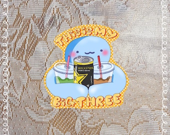 this is my big three sticker // caffeine junkie addict silly little guy glossy holographic vinyl sticker