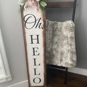 Rustic Welcome Sign: &#39;Oh Hello&#39; Porch Decor - Handmade