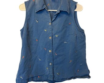 AKS Amy K Su Petite M Vest Embroidered Cocktails Flowers Vintage teacher artsy