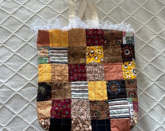Patchwork Cotton Quilted Tote Bag: Handmade Fall Colors