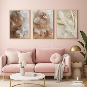Blush Floral Wall Art Set | Soft Pink Neutral Flower Prints | Elegant Digital Download | Romantic Bedroom Decor | Printable Art