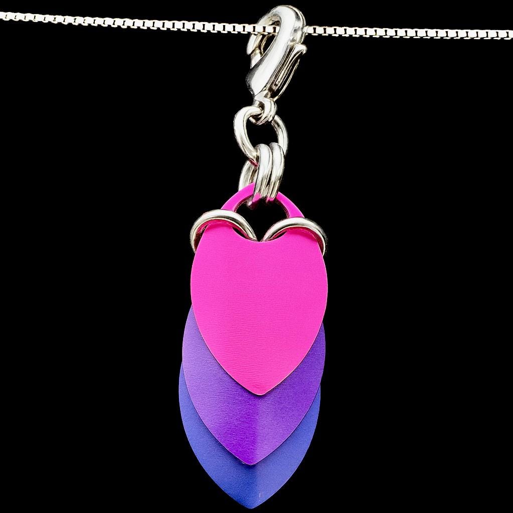 Bisexual Pride Chainmaille Scale Pendent Keychain Zipper Pull LGBT - Image 1