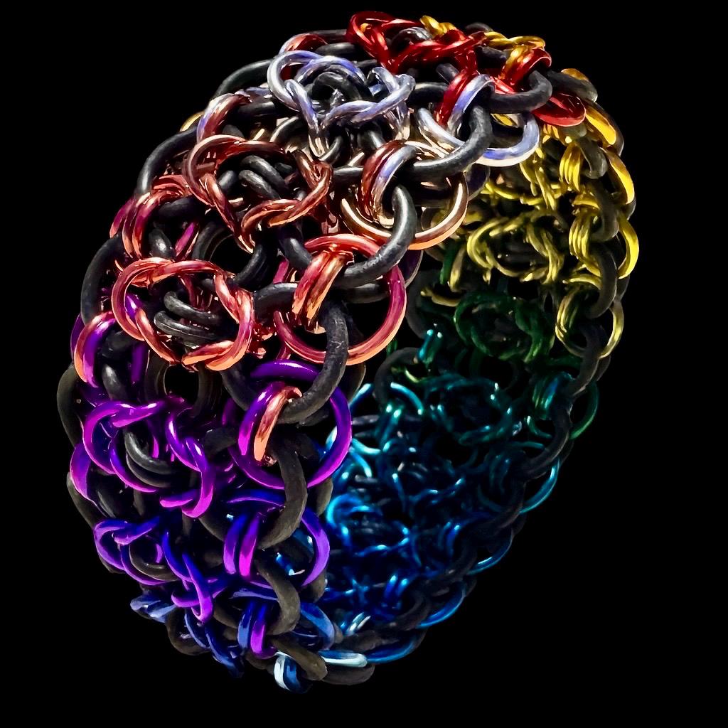 Gay Pride Rainbow 17 Color Gradient Stretchy Rondo Chainmaille Bracelet LGBT - Thumbnail 2