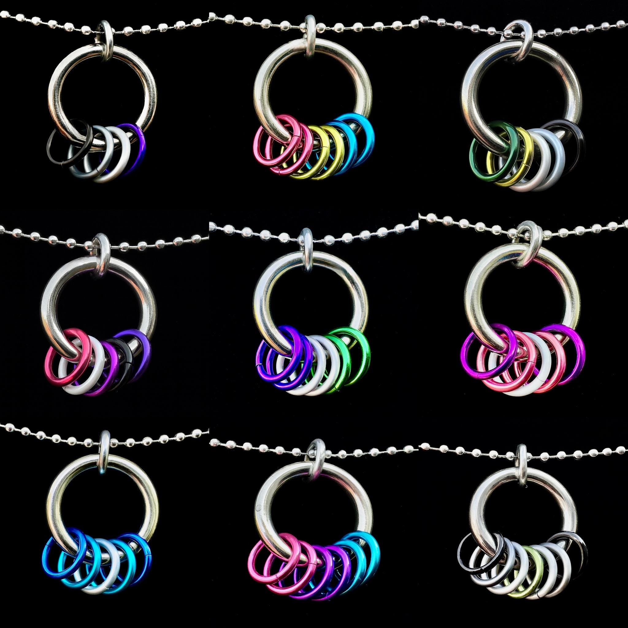 Aromantic Pride Chainmaille Ring Pendent Keychain Zipper Pull LGBT - Thumbnail 3