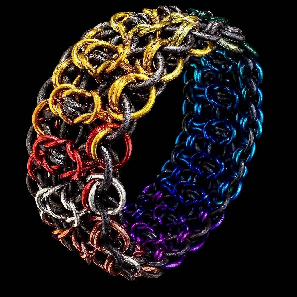 Gay Pride Rainbow 17 Color Gradient Stretchy Rondo Chainmaille Bracelet LGBT - Thumbnail 3