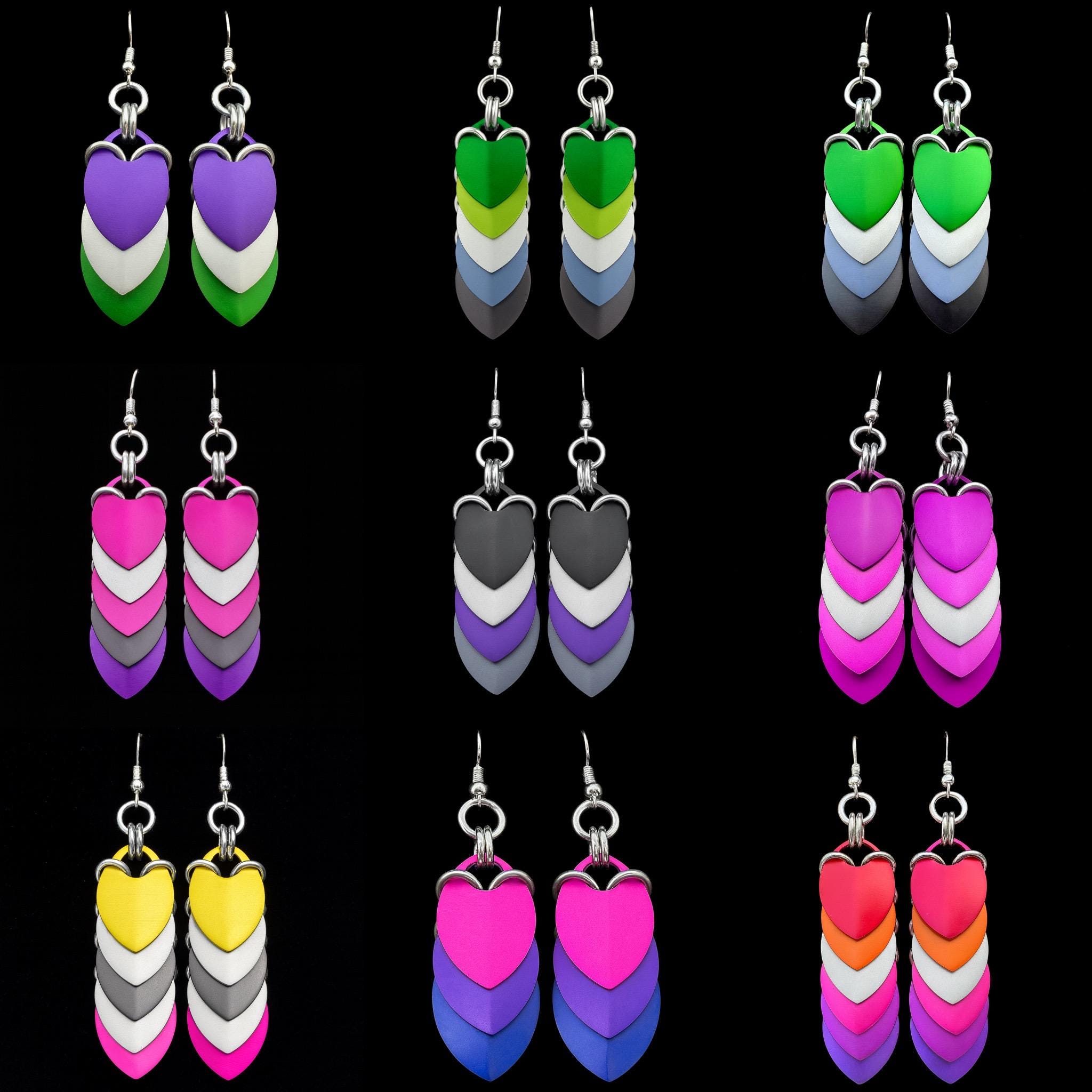 Demisexual Pride Chainmaille Scale Earrings LGBT - Thumbnail 2