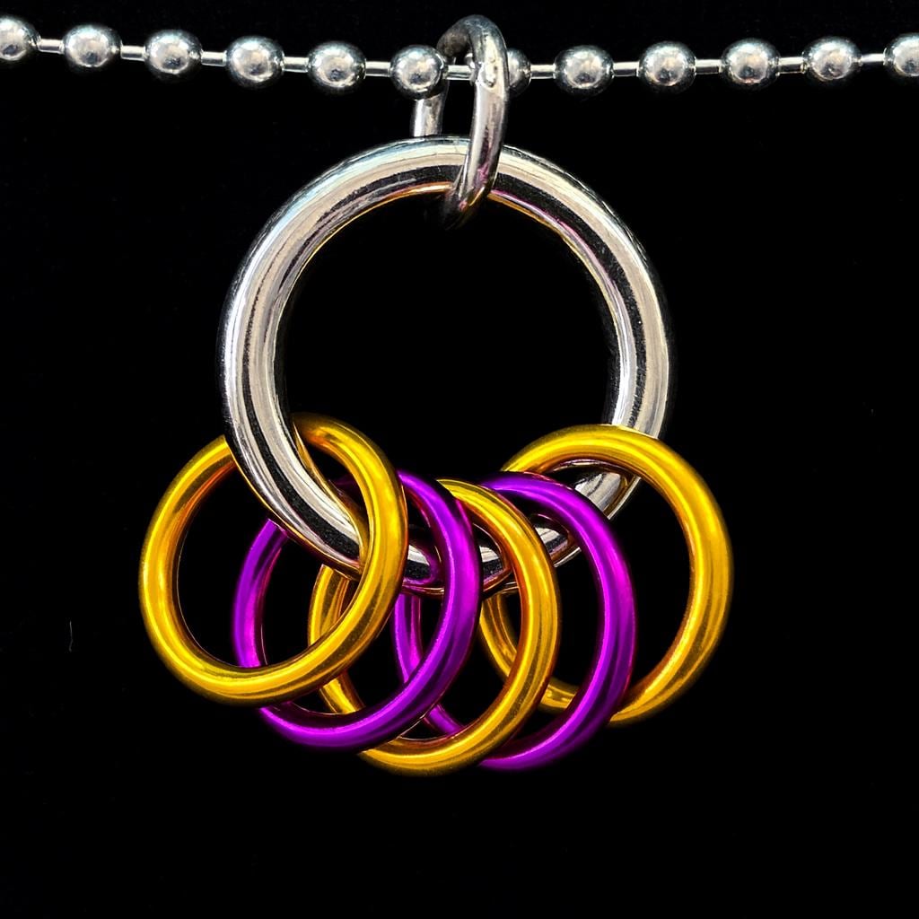 Intersex Pride Chainmaille Ring Pendent Keychain Zipper Pull LGBT