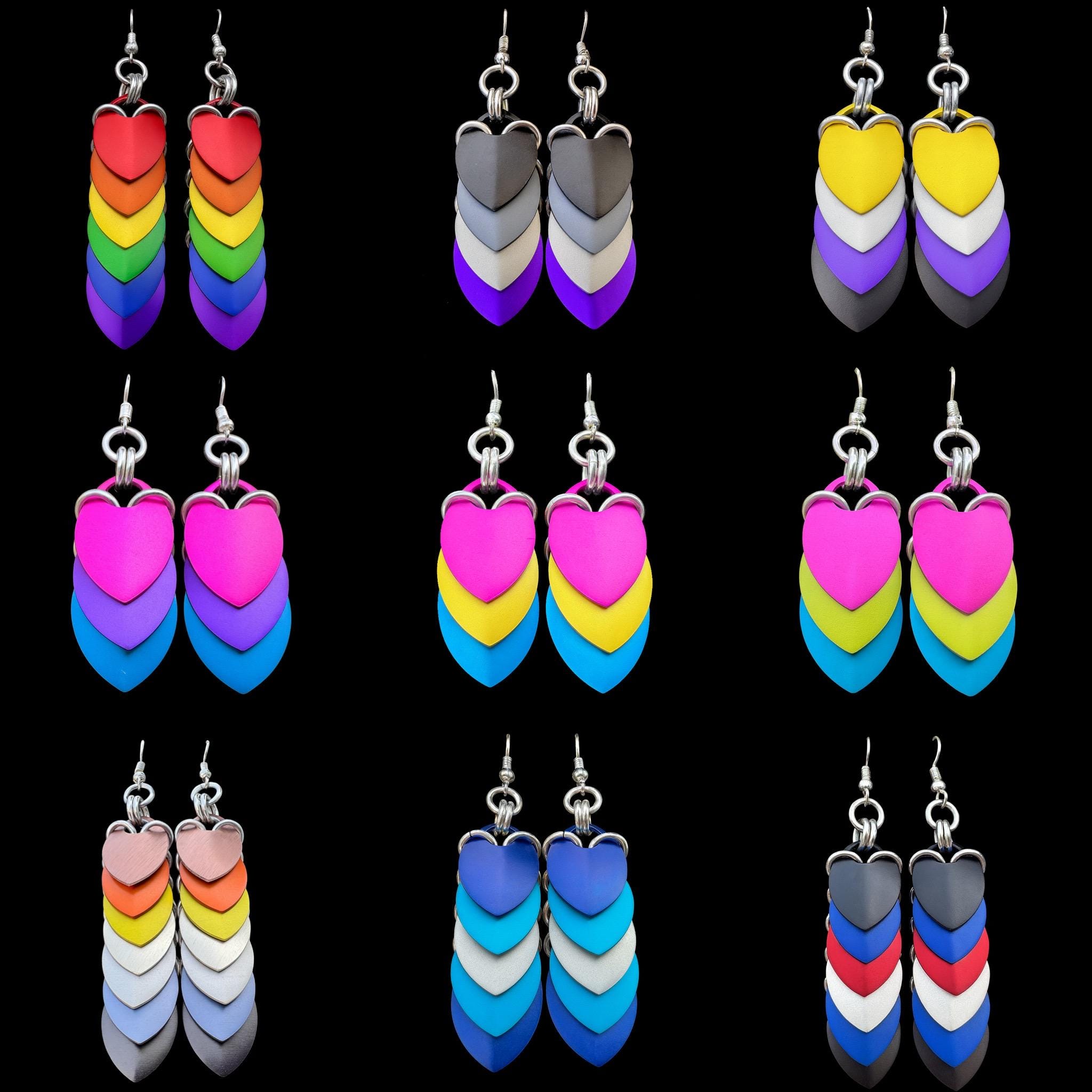 Demisexual Pride Chainmaille Scale Earrings LGBT - Thumbnail 3