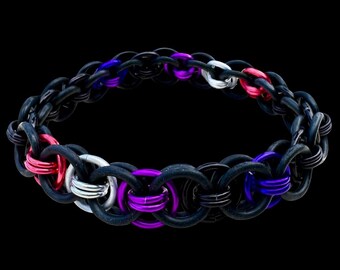 Genderfluid Pride Stretch-Helm-Kettenhemd-Armband, Pink Lila Schwarz LGBTQ Schmuck