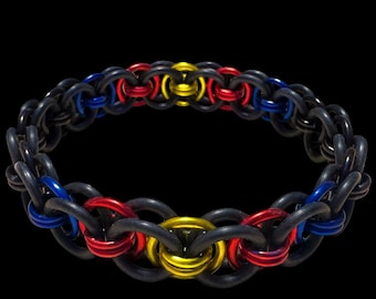 Polyamorous Pride Stretch-Helm-Kettenhemd-Armband, Blau, Rot, Gelb, LGBTQ-Schmuck