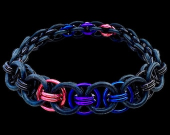 Bisexual Pride Chainmaille Bracelet: Stretchy Anodized Aluminum LGBT Jewelry