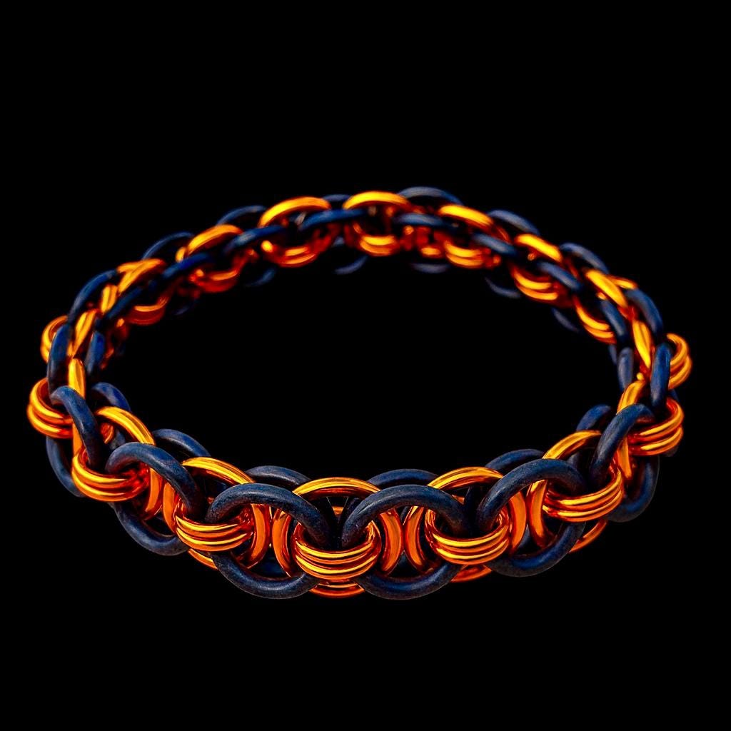 Solar Flare Orange Stretchy Chainmaille Clasp-less Bracelet