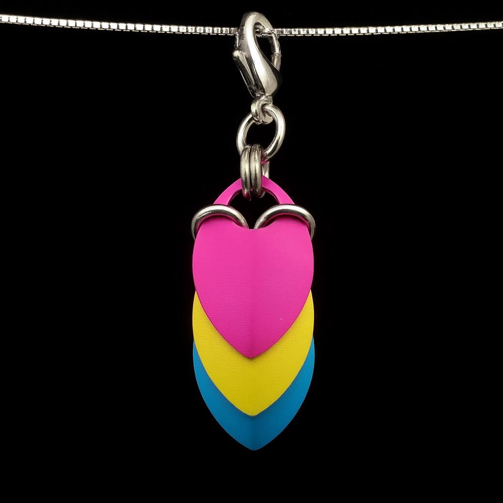 Pansexual Pride Chainmaille Scale Pendent Keychain Zipper Pull LGBT - Image 1