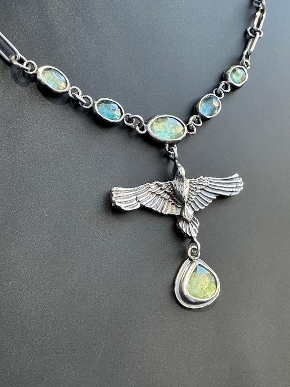 Raven pendant with handmade chain