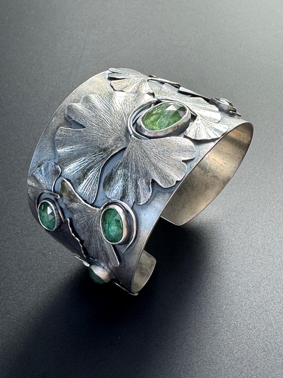 Handmade Ginkgo leaves and kyanite cuff