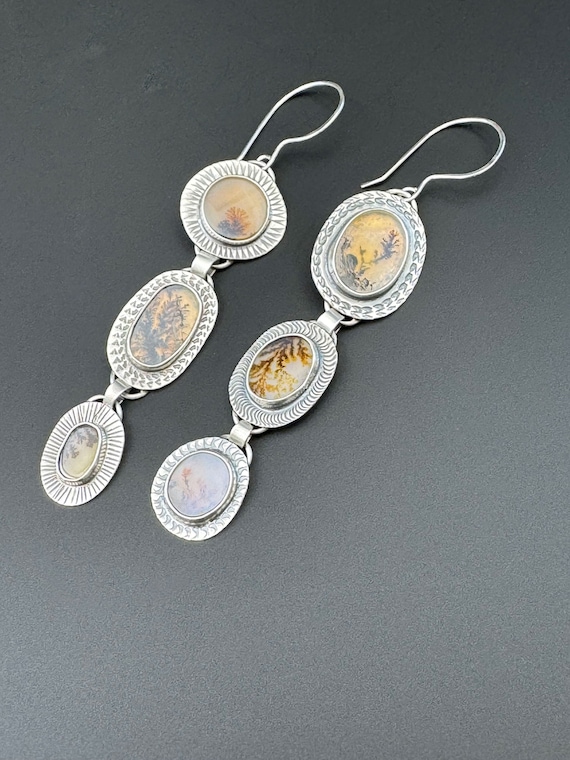 Dendritic agate dangle earrings