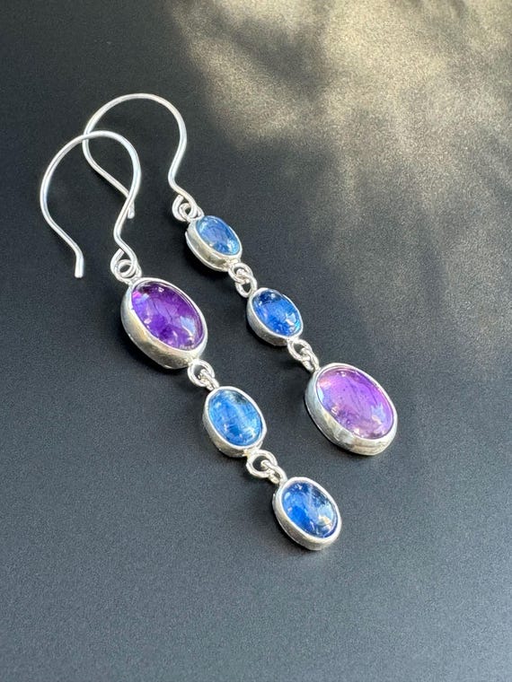 Amethyst and kyanite earrings