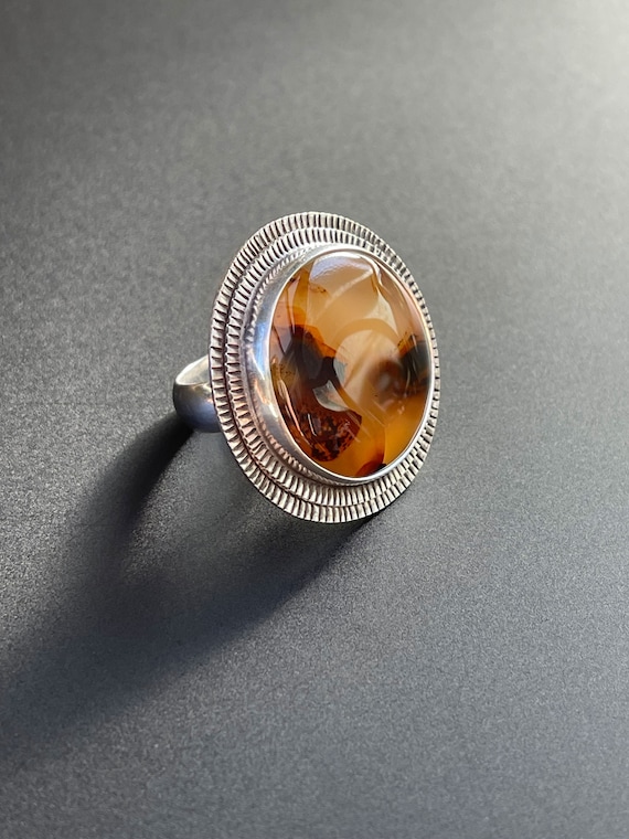 Montana Agate hand stamped ring
