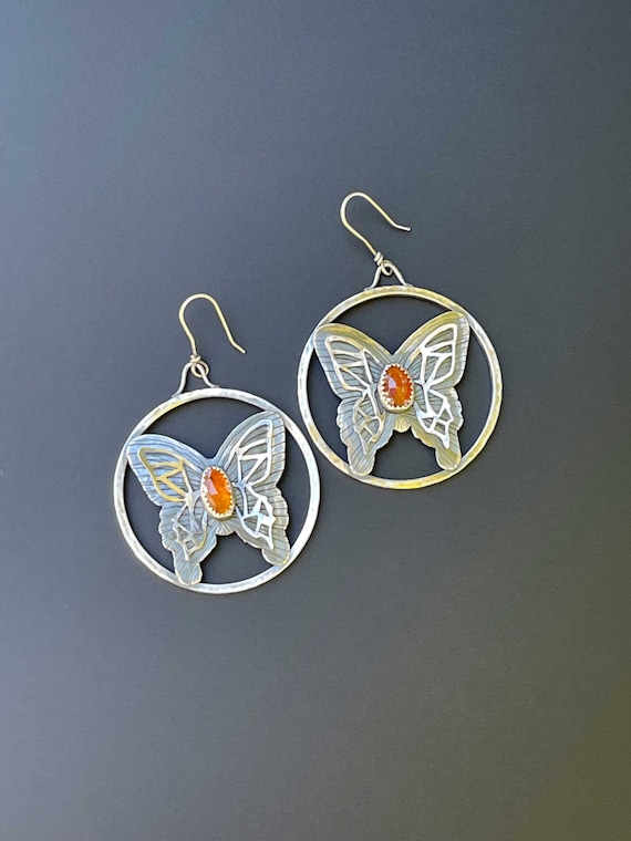 Hand forged butterfly hoops with kyanite