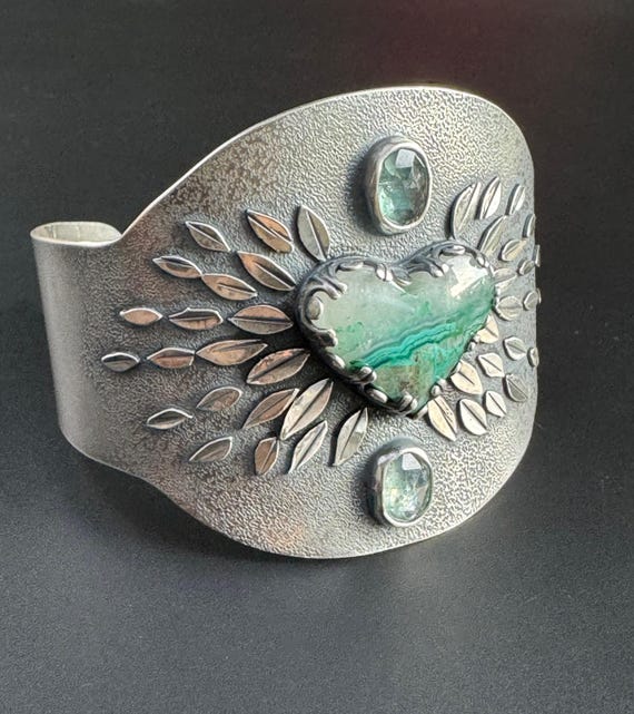 Chrysocolla malachite and kyanite cuff