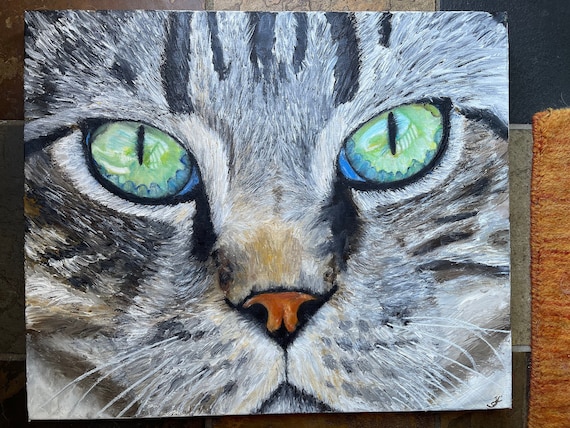 Green Eyes Oil finger painting 24x20 inches