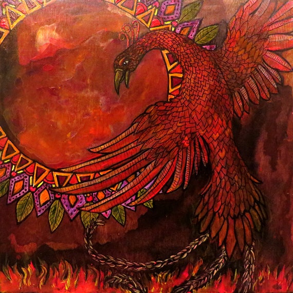 Phoenix Rising acrylic on wood panel