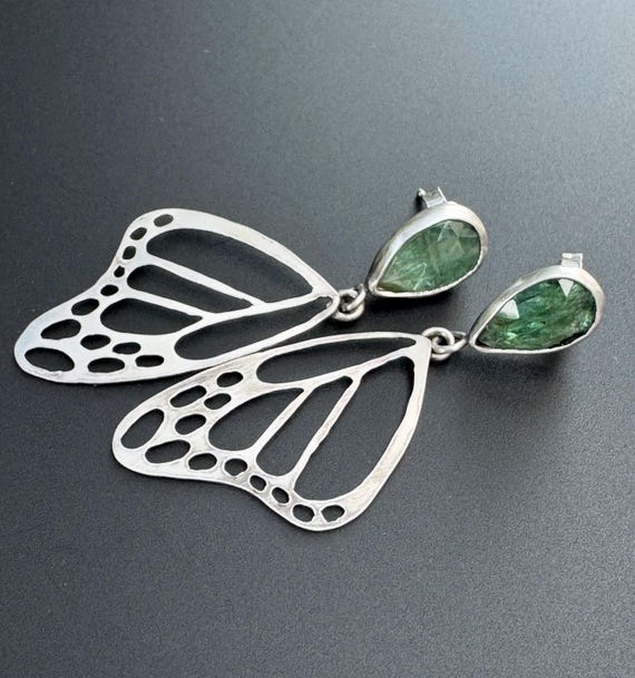 Butterfly wing earrings with green kyanite