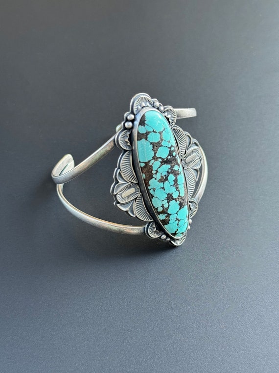 Hand stamped cuff with turquoise
