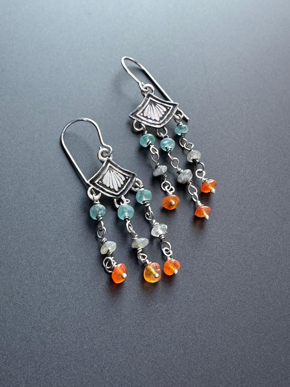 Stamped earrings with beaded dangles