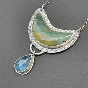 Larsonite moon pendant with tourmaline