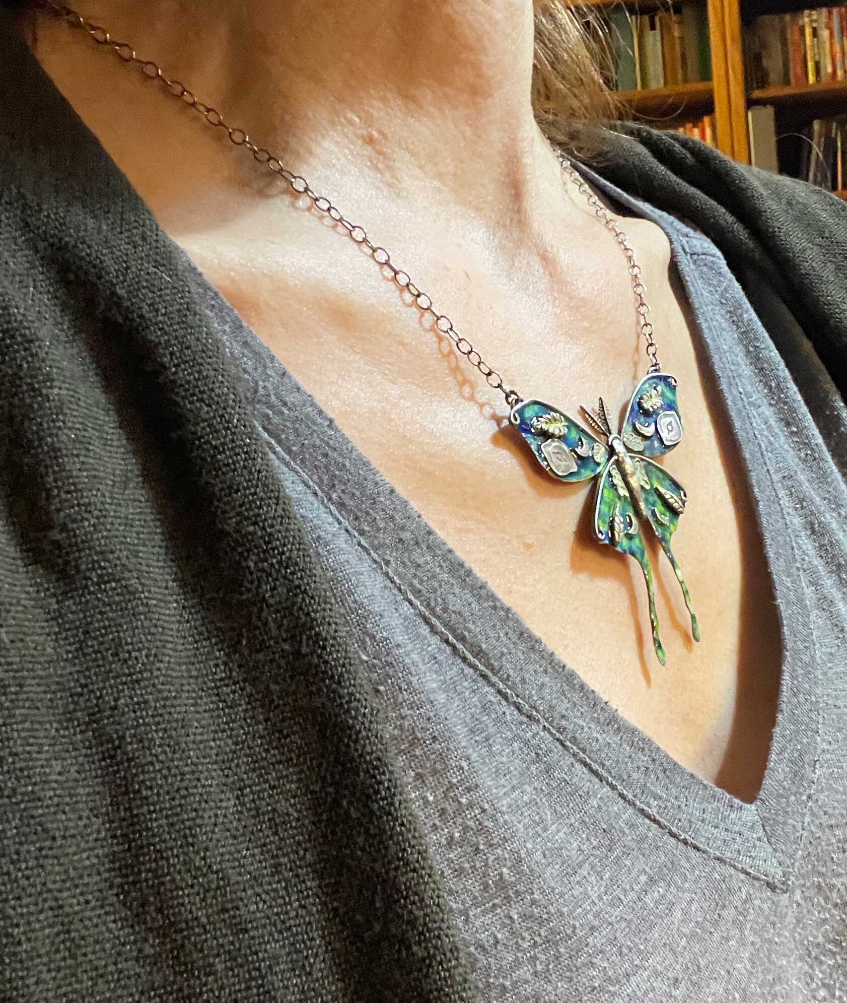Hand-forged Luna Moth Necklace With Enamel | Etsy
