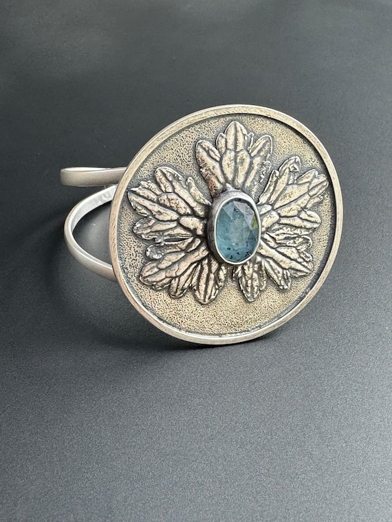 Handmade leaf cuff with paraiba kyanite