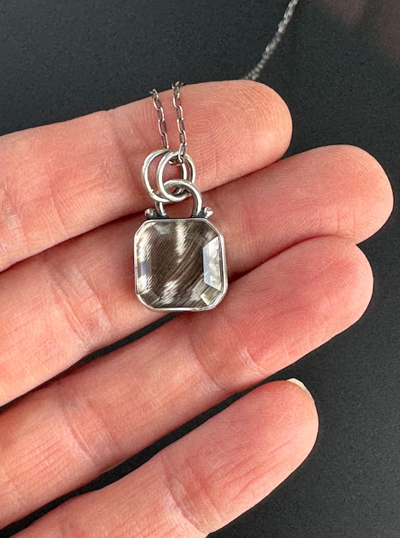 Square Feather and Clear quartz necklace