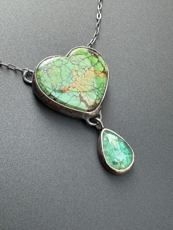 Turquoise and kyanite Healing heart pendant