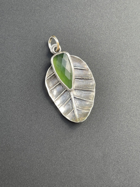 Hand forged leaf pendant with serpentine
