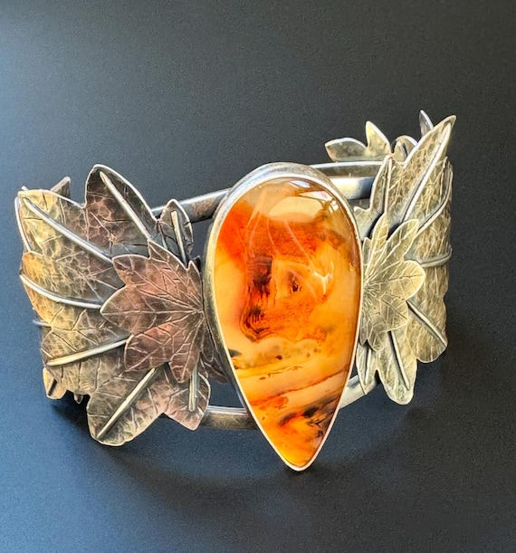 Handmade Maple leaf cuff with Montana agate