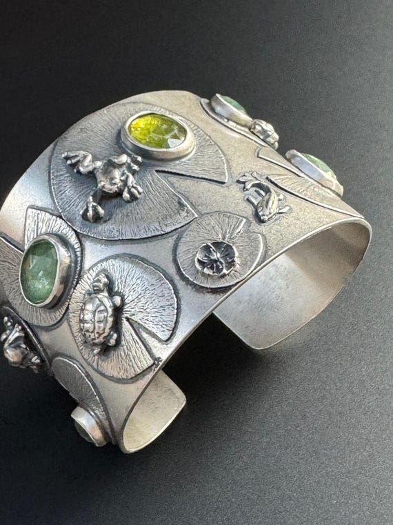 Reserved for Catherine: Lily pads, frogs and turtles cuff
